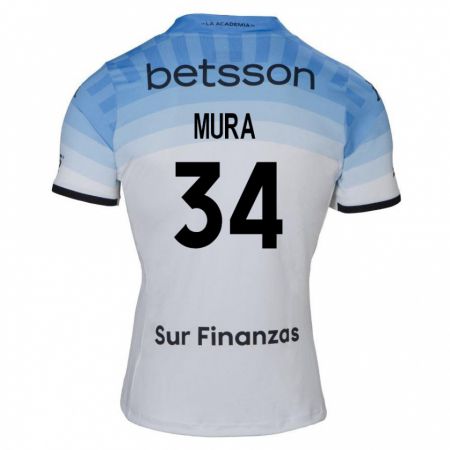 Kandiny Bambino Maglia Facundo Mura #34 Bianco Blu Nero Kit Gara Away 2024/25 Maglietta