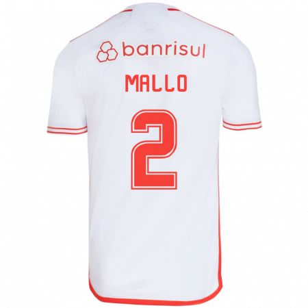 Kandiny Bambino Maglia Hugo Mallo #2 Bianco Rosso Kit Gara Away 2024/25 Maglietta