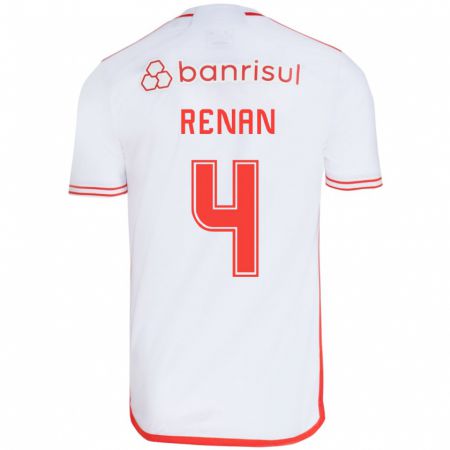 Kandiny Bambino Maglia Robert Renan #4 Bianco Rosso Kit Gara Away 2024/25 Maglietta