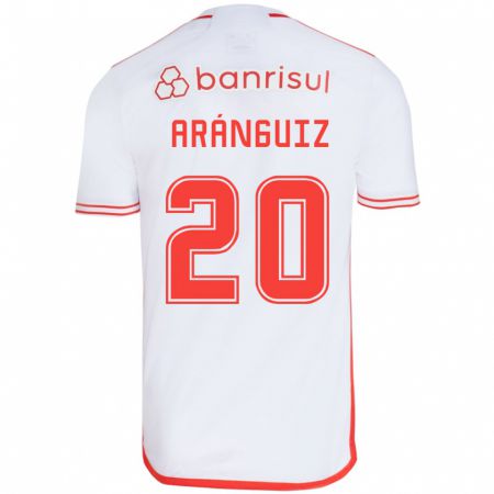 Kandiny Bambino Maglia Charles Aránguiz #20 Bianco Rosso Kit Gara Away 2024/25 Maglietta