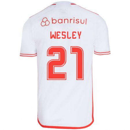 Kandiny Niño Camiseta Wesley #21 Blanco Rojo 2ª Equipación 2024/25 La Camisa