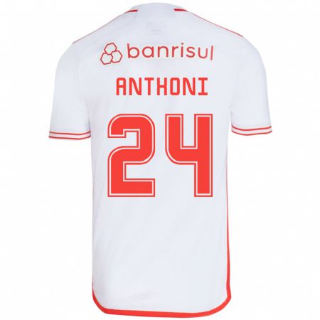 Kandiny Niño Camiseta Anthoni #24 Blanco Rojo 2ª Equipación 2024/25 La Camisa