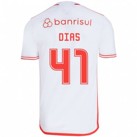 Kandiny Bambino Maglia Matheus Dias #41 Bianco Rosso Kit Gara Away 2024/25 Maglietta