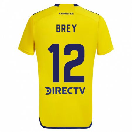 Kandiny Bambino Maglia Leandro Brey #12 Giallo Blu Kit Gara Away 2024/25 Maglietta