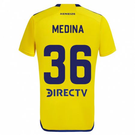 Kandiny Bambino Maglia Cristian Medina #36 Giallo Blu Kit Gara Away 2024/25 Maglietta