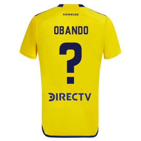 Kandiny Bambino Maglia Agustín Obando #0 Giallo Blu Kit Gara Away 2024/25 Maglietta