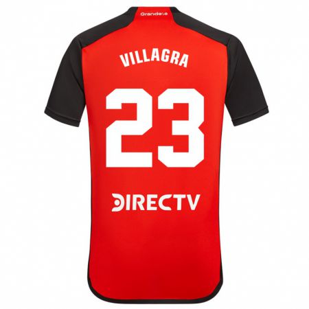 Kandiny Bambino Maglia Rodrigo Villagra #23 Rosso Nero Bianco Kit Gara Away 2024/25 Maglietta