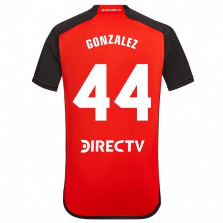 Kandiny Bambino Maglia Alexis González #44 Rosso Nero Bianco Kit Gara Away 2024/25 Maglietta