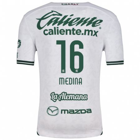 Kandiny Bambino Maglia Alan Medina #16 Bianco Verde Kit Gara Away 2024/25 Maglietta