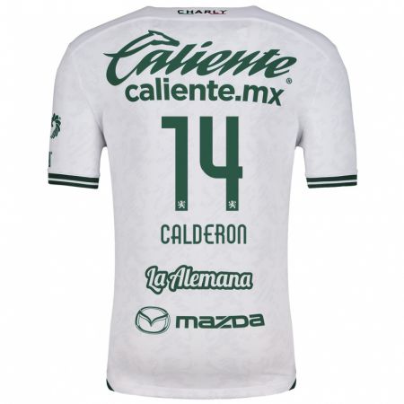 Kandiny Bambino Maglia Daniela Calderón #14 Bianco Verde Kit Gara Away 2024/25 Maglietta