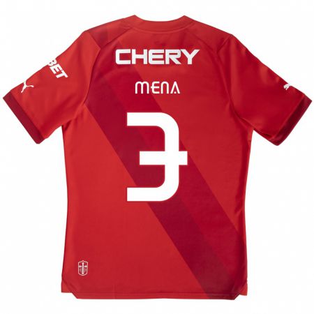 Kandiny Bambino Maglia Eugenio Mena #3 Rosso Bianco Kit Gara Away 2024/25 Maglietta