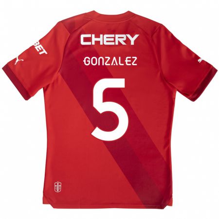 Kandiny Bambino Maglia Daniel González #5 Rosso Bianco Kit Gara Away 2024/25 Maglietta