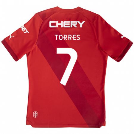 Kandiny Bambino Maglia Joaquín Torres #7 Rosso Bianco Kit Gara Away 2024/25 Maglietta