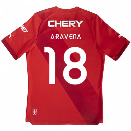 Kandiny Bambino Maglia Alexander Aravena #18 Rosso Bianco Kit Gara Away 2024/25 Maglietta