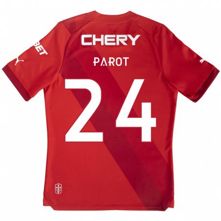 Kandiny Bambino Maglia Alfonso Parot #24 Rosso Bianco Kit Gara Away 2024/25 Maglietta