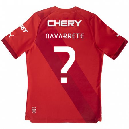 Kandiny Bambino Maglia Carlos Navarrete #0 Rosso Bianco Kit Gara Away 2024/25 Maglietta