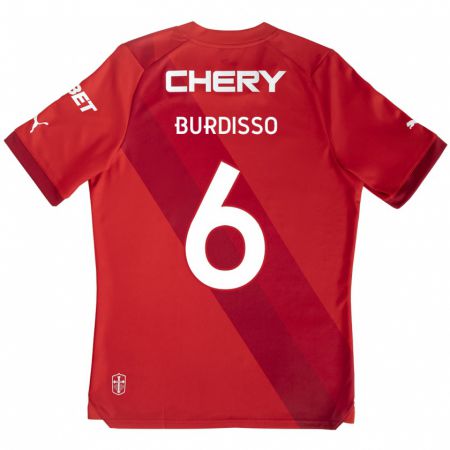 Kandiny Kinderen Guillermo Burdisso #6 Rood Wit Uitshirt Uittenue 2024/25 T-Shirt