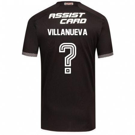 Kandiny Bambino Maglia Eduardo Villanueva #0 Nero Bianco Kit Gara Away 2024/25 Maglietta