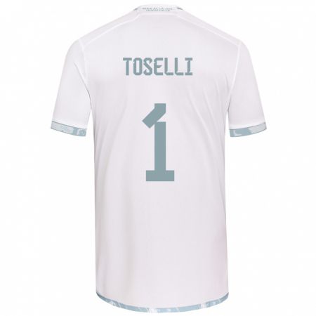 Kandiny Bambino Maglia Cristopher Toselli #1 Bianco Grigio Kit Gara Away 2024/25 Maglietta