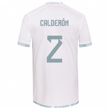 Kandiny Bambino Maglia Franco Calderón #2 Bianco Grigio Kit Gara Away 2024/25 Maglietta