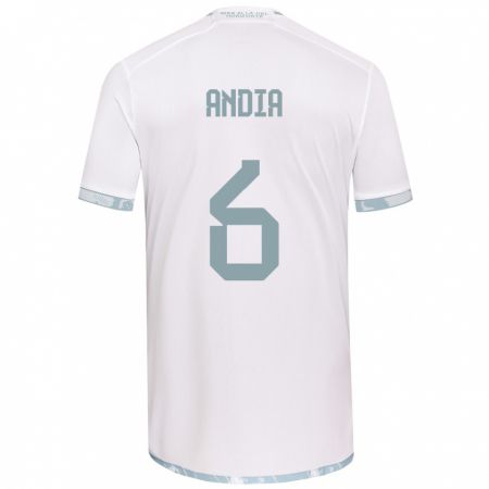 Kandiny Bambino Maglia Yonathan Andía #6 Bianco Grigio Kit Gara Away 2024/25 Maglietta