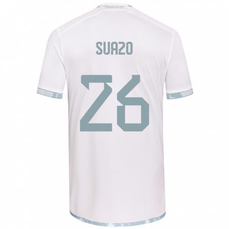 Kandiny Bambino Maglia Gretzel Suazo #26 Bianco Grigio Kit Gara Away 2024/25 Maglietta