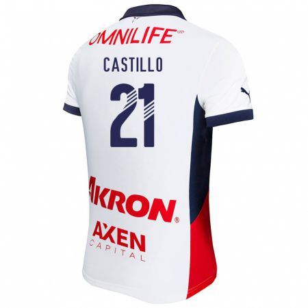 Kandiny Bambino Maglia José Castillo #21 Bianco Rosso Blu Kit Gara Away 2024/25 Maglietta