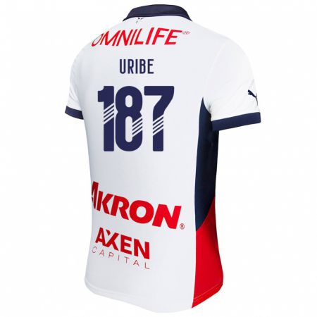 Kandiny Bambino Maglia Juan Uribe #187 Bianco Rosso Blu Kit Gara Away 2024/25 Maglietta