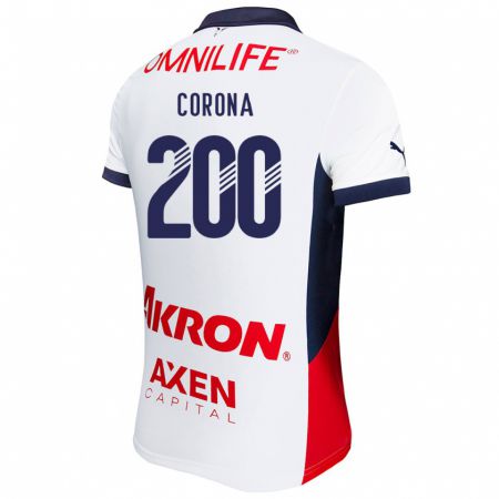 Kandiny Bambino Maglia Carlos Corona #200 Bianco Rosso Blu Kit Gara Away 2024/25 Maglietta