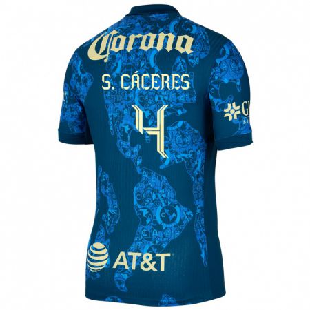 Kandiny Niño Camiseta Sebastián Cáceres #4 Azul Amarillo 2ª Equipación 2024/25 La Camisa México