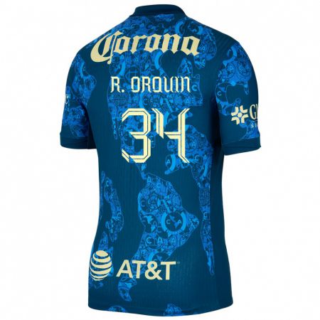 Kandiny Niño Camiseta Ralph Orquin #34 Azul Amarillo 2ª Equipación 2024/25 La Camisa México