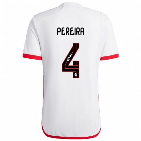 Kandiny Bambino Maglia Léo Pereira #4 Bianco Rosso Kit Gara Away 2024/25 Maglietta