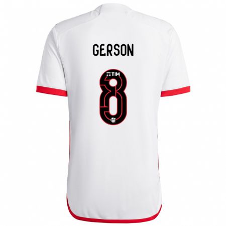 Kandiny Bambino Maglia Gerson #8 Bianco Rosso Kit Gara Away 2024/25 Maglietta