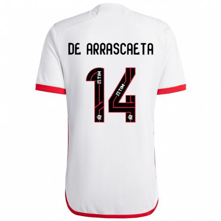 Kandiny Bambino Maglia Giorgian De Arrascaeta #14 Bianco Rosso Kit Gara Away 2024/25 Maglietta