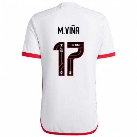 Kandiny Bambino Maglia Matías Viña #17 Bianco Rosso Kit Gara Away 2024/25 Maglietta