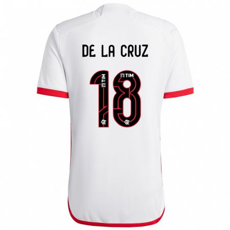 Kandiny Bambino Maglia Nicolás De La Cruz #18 Bianco Rosso Kit Gara Away 2024/25 Maglietta