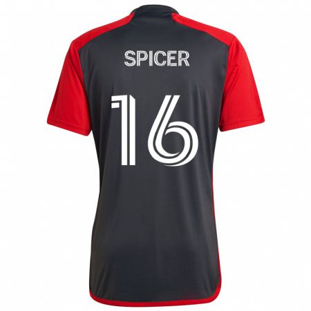 Kandiny Heren Tyrese Spicer #16 Grijs Rood Thuisshirt Thuistenue 2024/25 T-Shirt België