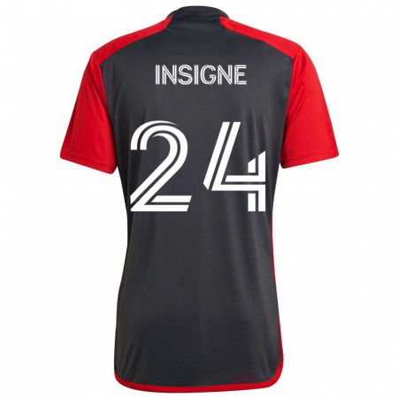 Kandiny Heren Lorenzo Insigne #24 Grijs Rood Thuisshirt Thuistenue 2024/25 T-Shirt België