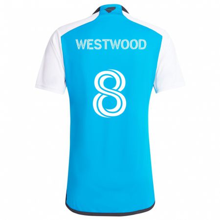 Kandiny Hombre Camiseta Ashley Westwood #8 Azul Blanco 1ª Equipación 2024/25 La Camisa