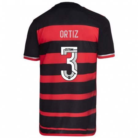 Kandiny Uomo Maglia Léo Ortiz #3 Rosso Nero Kit Gara Home 2024/25 Maglietta