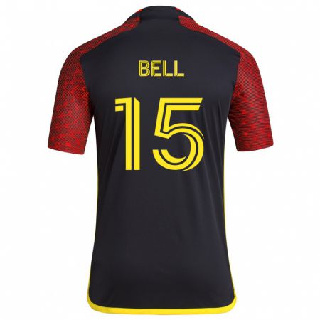 Kandiny Uomo Maglia Jon Bell #15 Rosso Nero Kit Gara Away 2024/25 Maglietta