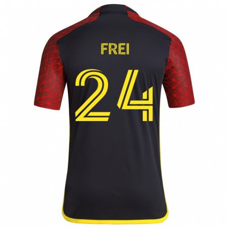 Kandiny Heren Stefan Frei #24 Rood Zwart Uitshirt Uittenue 2024/25 T-Shirt