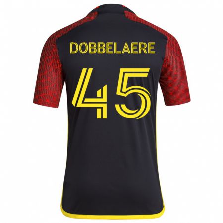 Kandiny Uomo Maglia Ethan Dobbelaere #45 Rosso Nero Kit Gara Away 2024/25 Maglietta