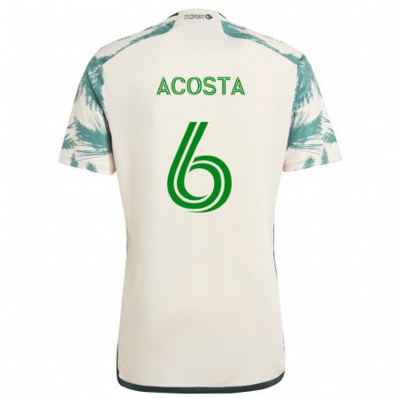 Kandiny Hombre Camiseta Bryan Acosta #6 Beige Marrón 2ª Equipación 2024/25 La Camisa