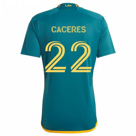 Kandiny Uomo Maglia Martín Cáceres #22 Verde Giallo Kit Gara Away 2024/25 Maglietta