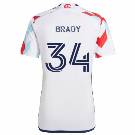 Kandiny Uomo Maglia Chris Brady #34 Bianco Rosso Blu Kit Gara Away 2024/25 Maglietta