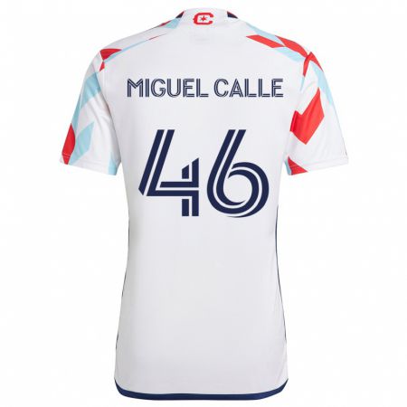 Kandiny Uomo Maglia Juan Miguel Calle #46 Bianco Rosso Blu Kit Gara Away 2024/25 Maglietta