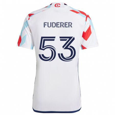 Kandiny Uomo Maglia Jake Fuderer #53 Bianco Rosso Blu Kit Gara Away 2024/25 Maglietta