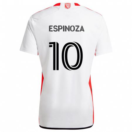 Kandiny Uomo Maglia Cristian Espinoza #10 Bianco Rosso Kit Gara Away 2024/25 Maglietta