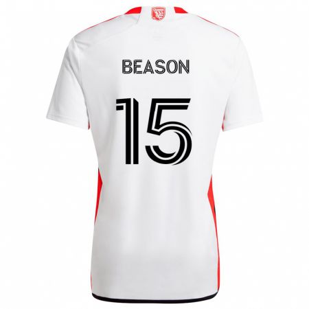 Kandiny Uomo Maglia Tanner Beason #15 Bianco Rosso Kit Gara Away 2024/25 Maglietta